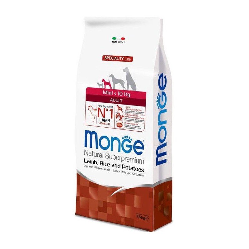 Monge spec. line monoprotein mini adult sausas pašaras mažų veislių suaugusiems šunims su ėriena ryžiais, bulvėmis 7.5kg