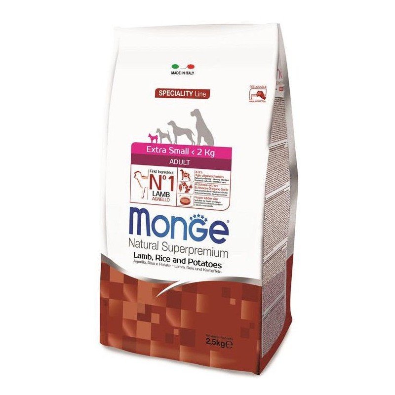 Monge extra small adult sausas pašaras (ėriena ir ryžiai) 2.5kg