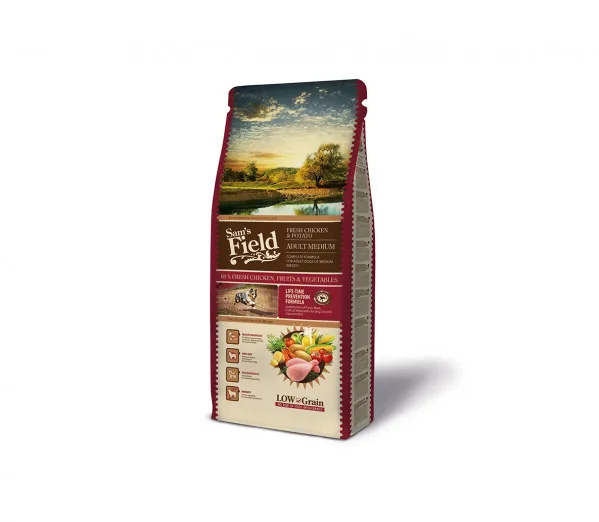 Sam's Field Adult Medium Chicken sausas maistas vidutinių veislių šunims su vištiena 13 kg