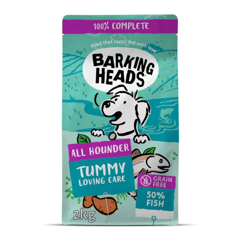 BARKING HEADS Tummy Lovin Care Fish ALL HOUNDER begrūdis sausas maistas šunims su žuvimi - Produkto Svoris 2kg