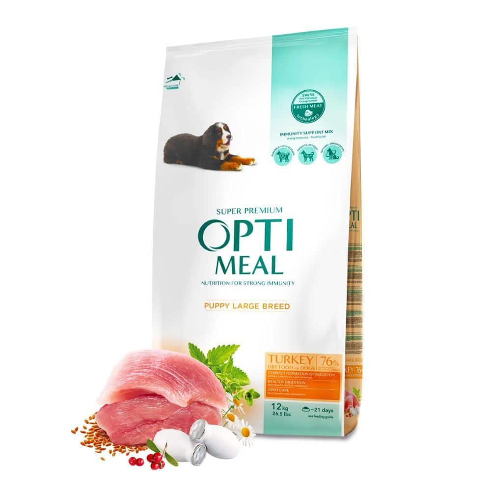 Optimeal Puppy Large Breed Turkey  sausas maistas didelių veislių šuniukams su kalakutiena, 12kg