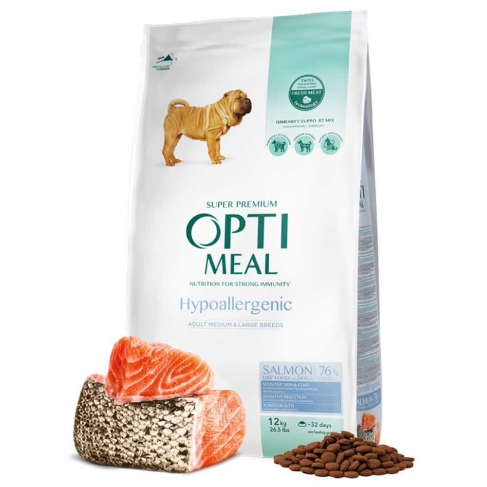 Optimeal Medium Breed Hypoallergenic Salmon  sausas maistas vidutinių veislių šunims su lašiša, 12kg