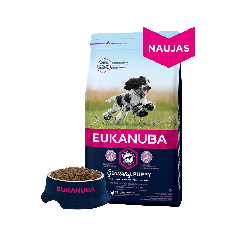 Eukanuba Medium Puppy (vištiena) sausas maistas vidutinių veislių šuniukams - Produkto Svoris 3kg