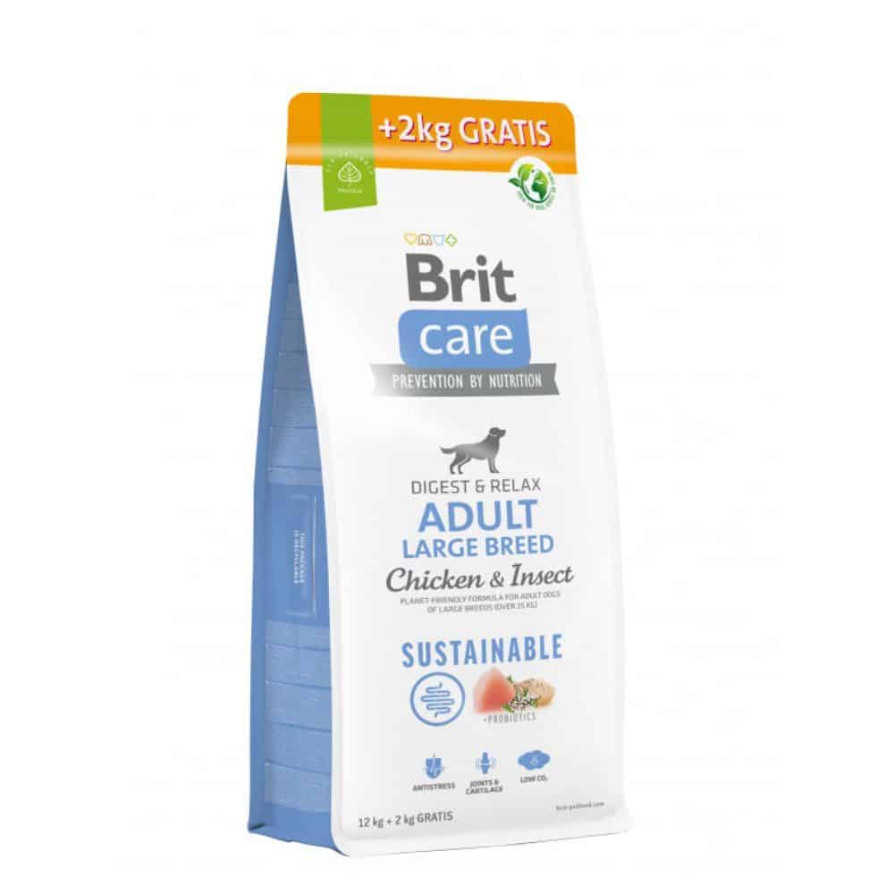 Brit Care Sustainable Adult Large Breed Chicken&Insect sausas maistas didelių veislių šunims 12+2kg DOVANA