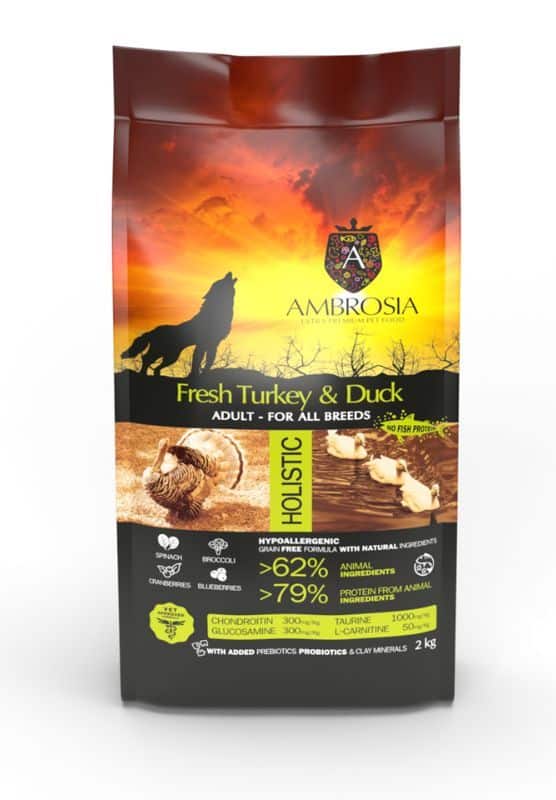 Ambrosia Fresh Turkey & Duck - begrūdis sausas maistas šunims su kalakutiena ir antiena - Produkto Svoris 1kg (sveriamas)