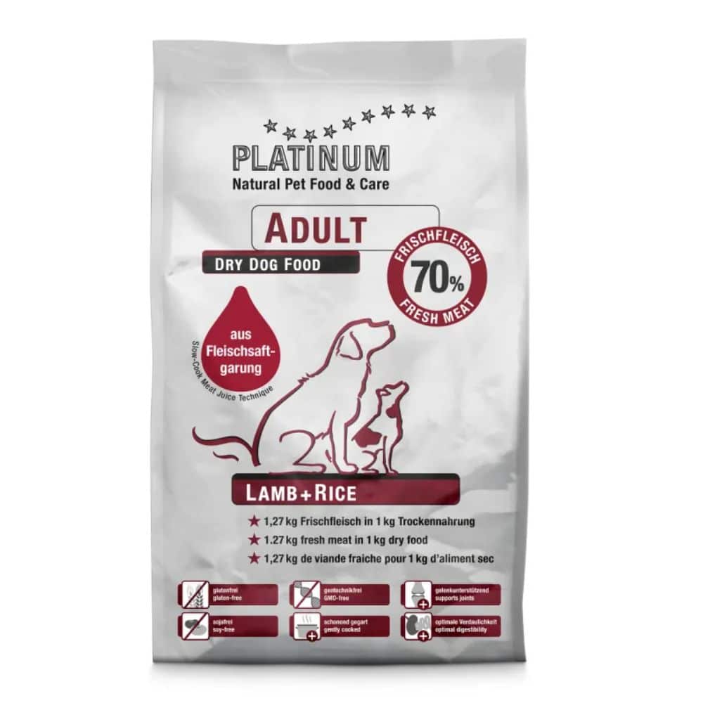 PLATINUM ADULT Lamb and Rice sausas maistas šunims su ėriena ir ryžiais - Produkto Svoris 1.5kg