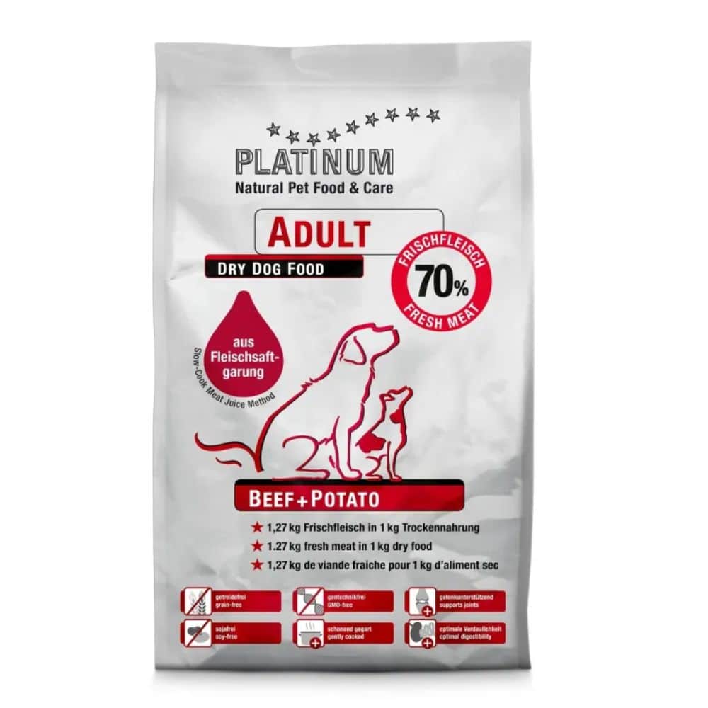 PLATINUM ADULT Beef&Potatoes sausas maistas šunims su jautiena ir bulvėmis - Produkto Svoris 1.5kg