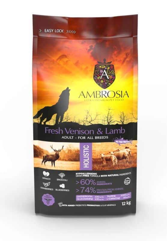 AMBROSIA grain-free Lamb & Fresh Venison Adult, begrūdis ėrienos ir šviežios elnienos sausas maistas šunims - Produkto Svoris 1kg (sveriamas)