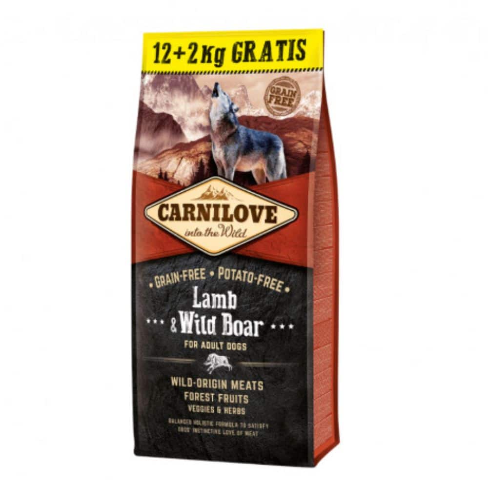 Carni Love Lamb & Wild Boar for Adult begrūdis sausas maistas šunims su ėriena 12kg+2kg dovanų