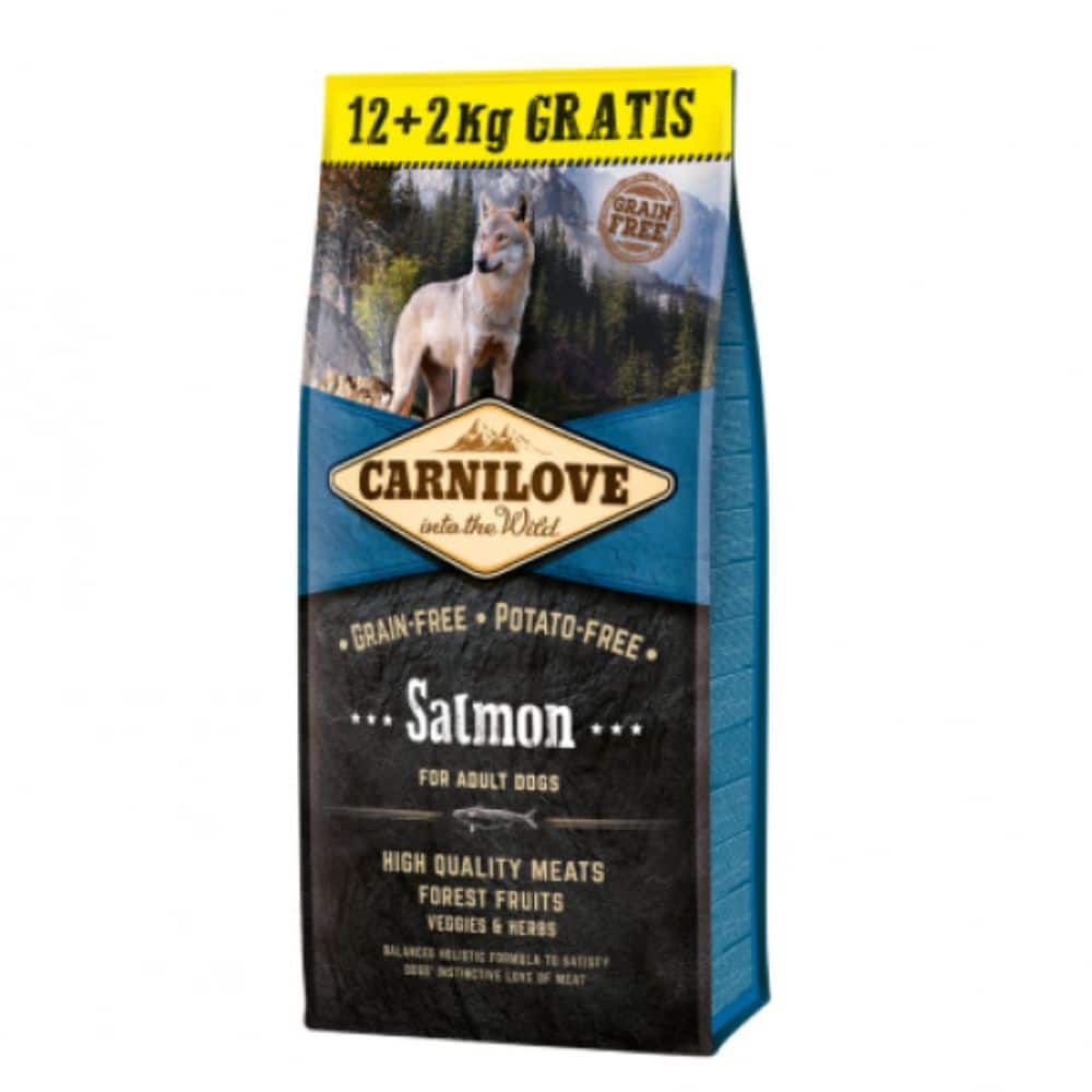 Carni Love Salmon for Adult begrūdis sausas maistas šunims su lašiša 12kg+2kg dovanų