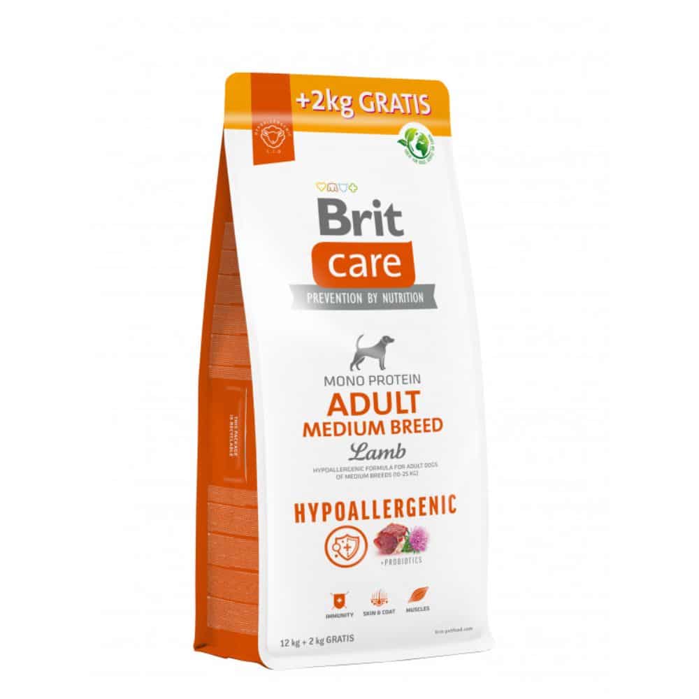 Brit Care Hypoallergenic Adult Medium Breed Lamb sausas maistas vidutinių veislių šunims 12 +2kg DOVANA