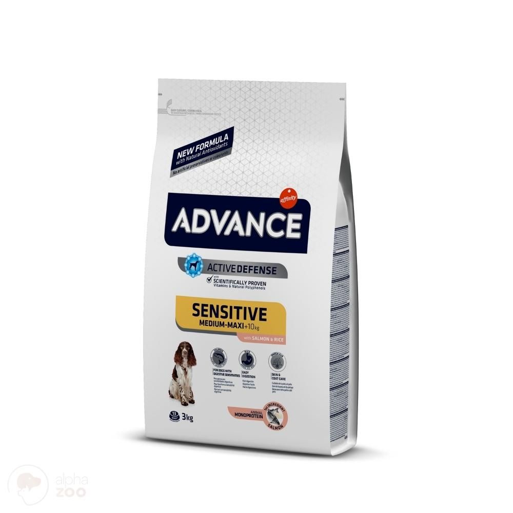 Advance Sensitive Medium-Maxi 3kg Ir 12kg Sausas Maistas Šunims (lašiša ir ryžiai) - Produkto Svoris 3kg