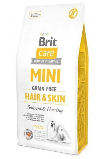 Brit Care Mini Hair Skin begrūdis sausas maistas mažų veislių šunims gražiam kailiui - Produkto Svoris 7kg