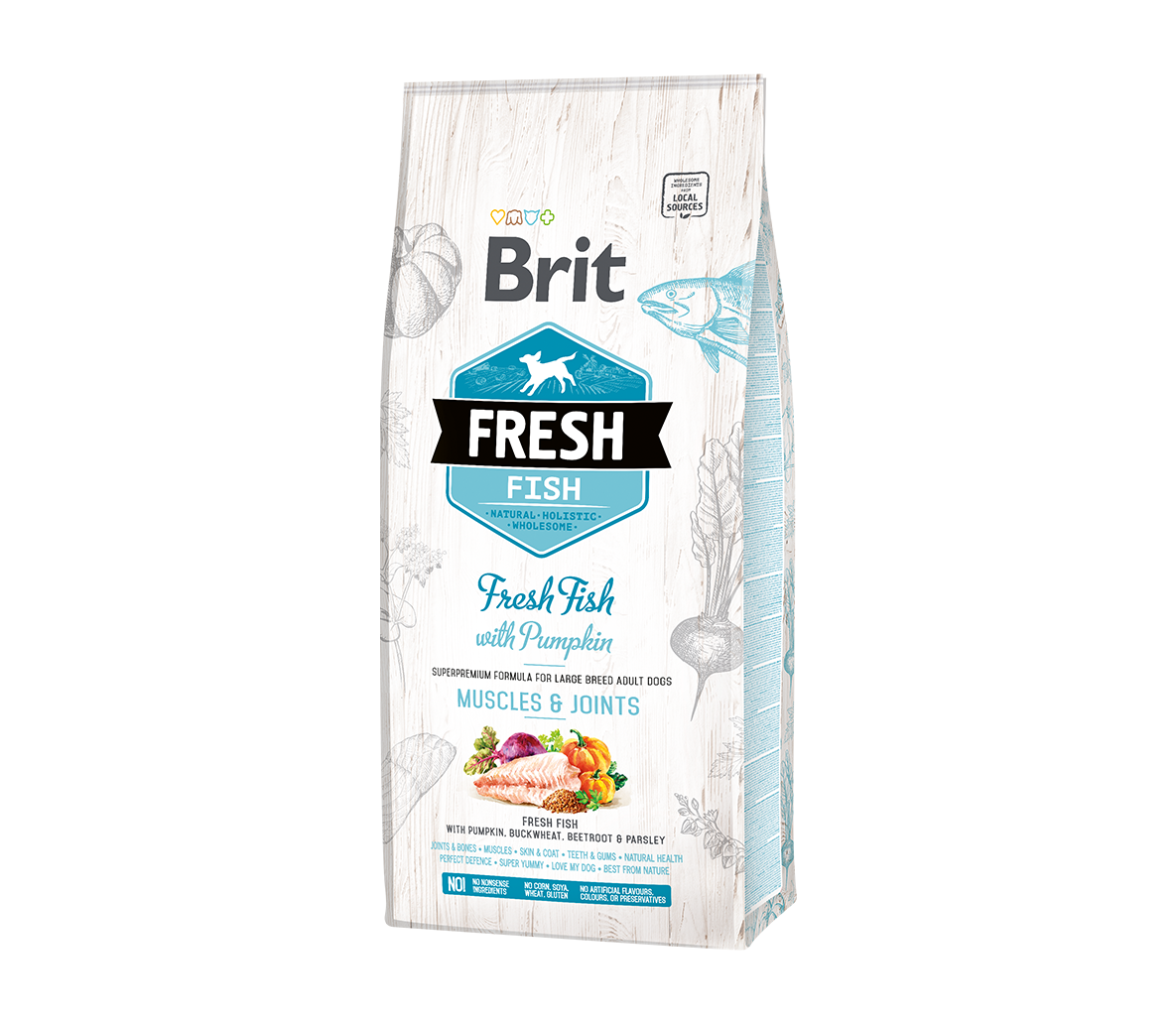 Brit Fresh Fish with Pumpkin Adult Large sausas maistas didelių veislių šunims su žuvimi - Produkto Svoris 12kg