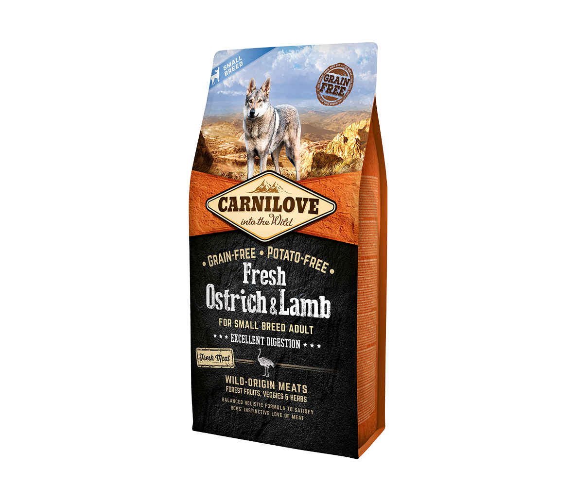 Carnilove Fresh Ostrich & Lamb small breed begrūdis sausas maistas mažų veislių šunims - Produkto Svoris 1.5kg