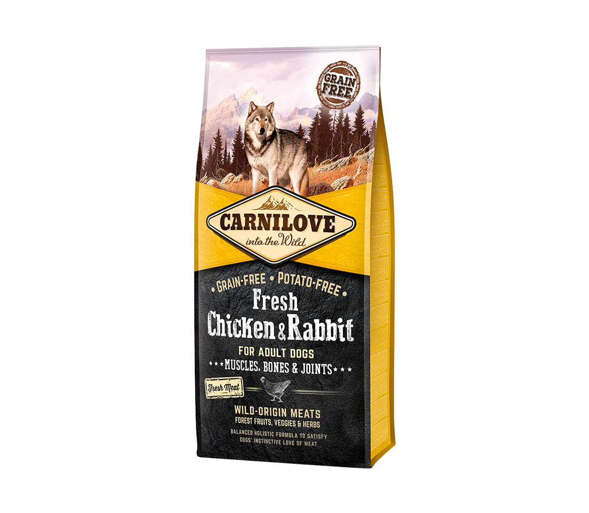 Carni Love Fresh Chicken & Rabbit begrūdis sausas maistas šunims - Produkto Svoris 12kg