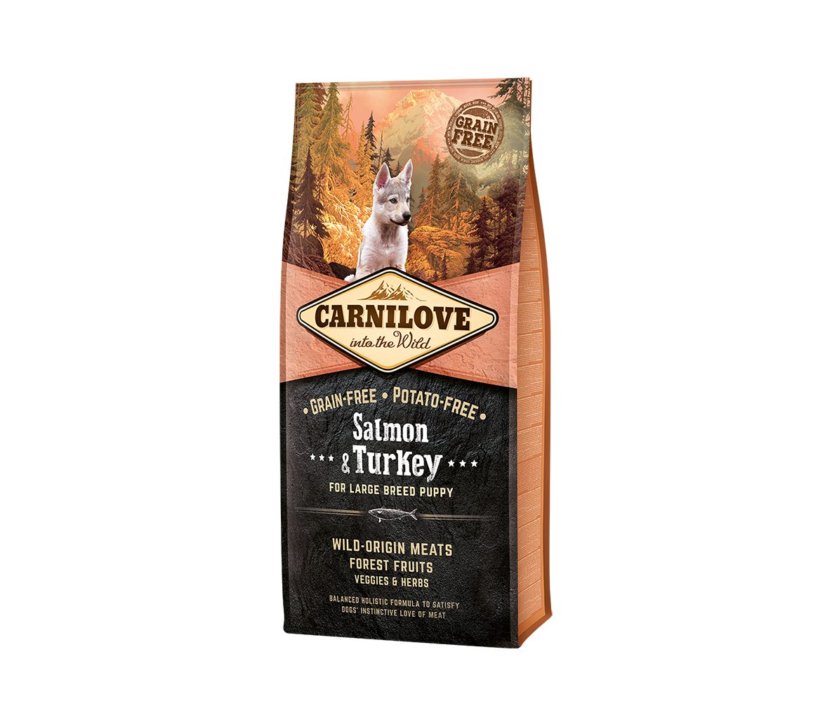 Carni Love Salmon & Turkey Puppy Large Breed begrūdis sausas maistas didelių veislių šuniukams - Produkto Svoris 1.5kg