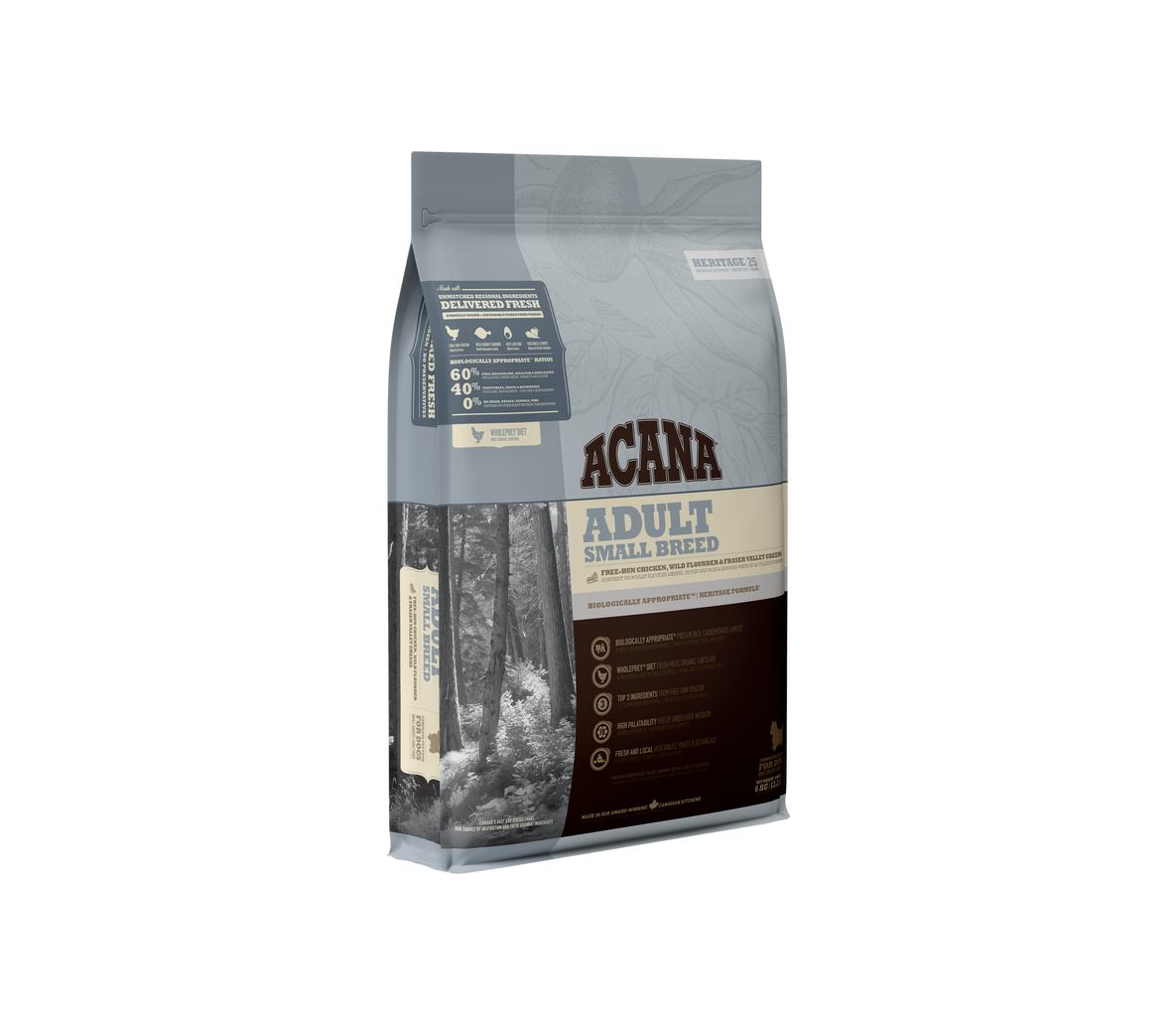 Acana Adult Small Breed begrūdis sausas maistas suaugusiems mažų veislių šunims 2kg, 6kg, 2x6kg - Produkto Svoris 2kg