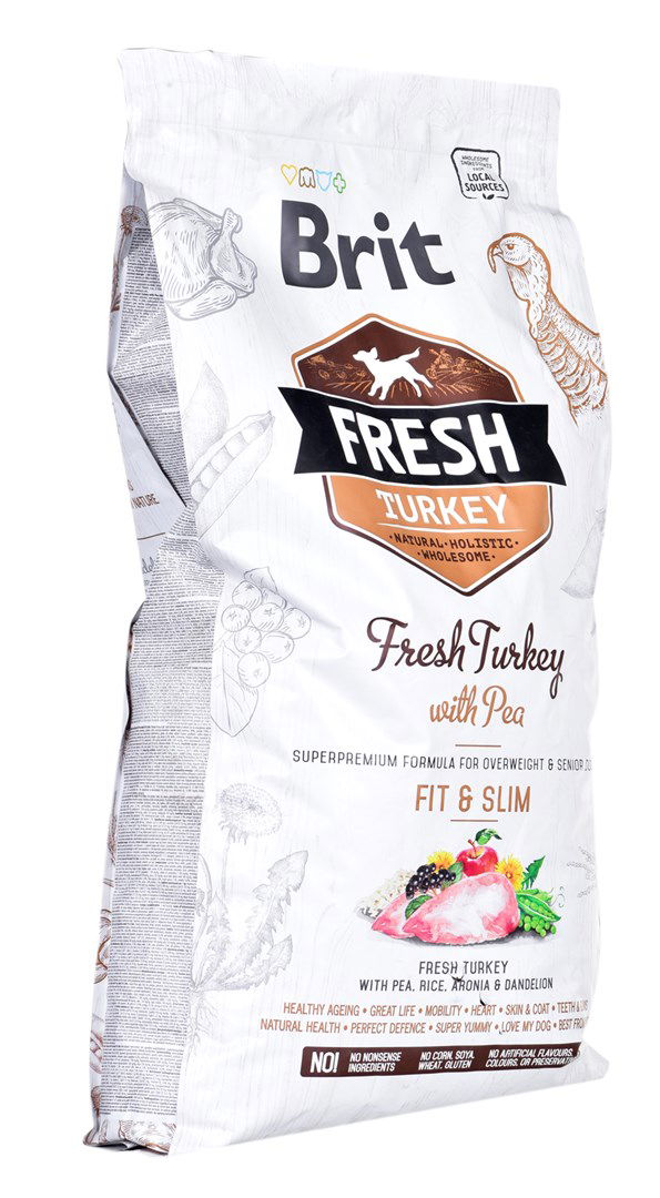 Brit Fresh Turkey with Pea Light Fit&Slim sausas maistas suaugusiems šunims su kalakutiena - Produkto Svoris 12kg