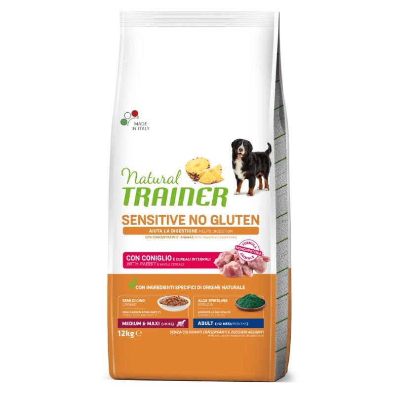 NATURAL TRAINER Sausas šunų maistas ADULT DOG SENSITIVE NO GLUTEN M/M RABBIT (Triušiena) 3kg - 12kg 12 kg