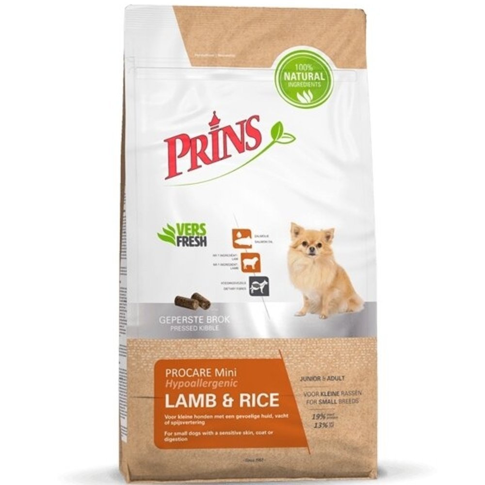 PRINS PROCARE MINI LAMB & RICE HYPOALLERGIC SAUSAS MAISTAS SUAUGUSIEMS MAŽŲ VEISLIŲ ŠUNIMS TURINTIEMS JAUTRIĄ ODĄ IR KAILĮ 3kg - 15kg 3 kg