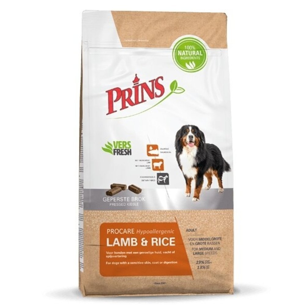 PRINS PROCARE LAMB RICE HYPOALLERGIC SAUSAS PAŠARAS SUAUGUSIEMS ŠUNIMS TURINTIEMS JAUTRIĄ ODĄ IR KAILĮ 3kg - 15kg 15 kg