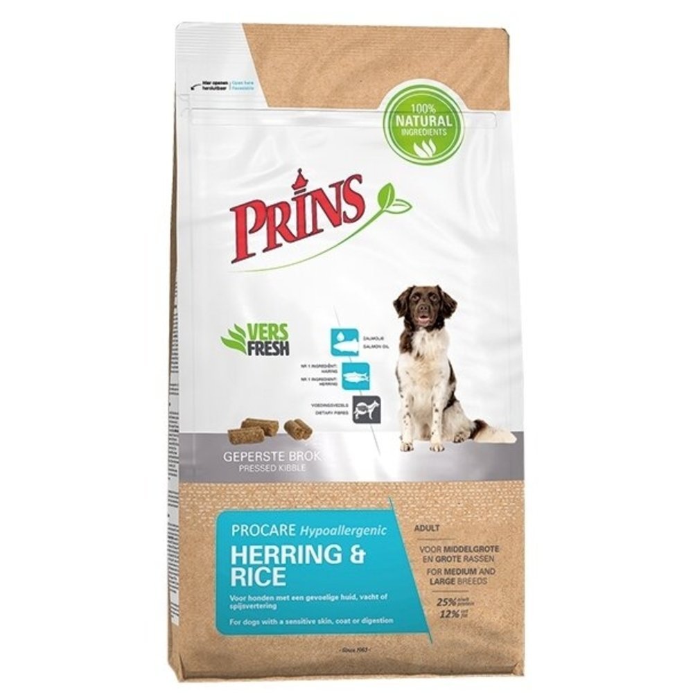 PRINS PROCARE HERRING AND RICE HYPOALERGENIC SAUSAS MAISTAS ALERGIŠKIEMS SUAUGUSIEMS ŠUNIMS 3kg - 12kg 12 kg