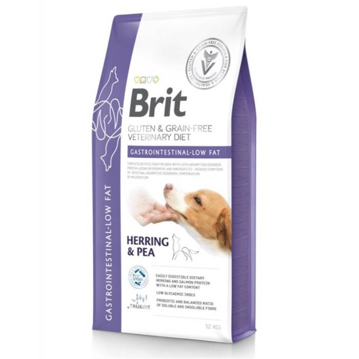 Brit GF Veterinary Diets Dog Gastrointestinal - Low fat sausas maistas šunims, mažinantis žarnyno rezorbcijos susirgimus, 12 kg