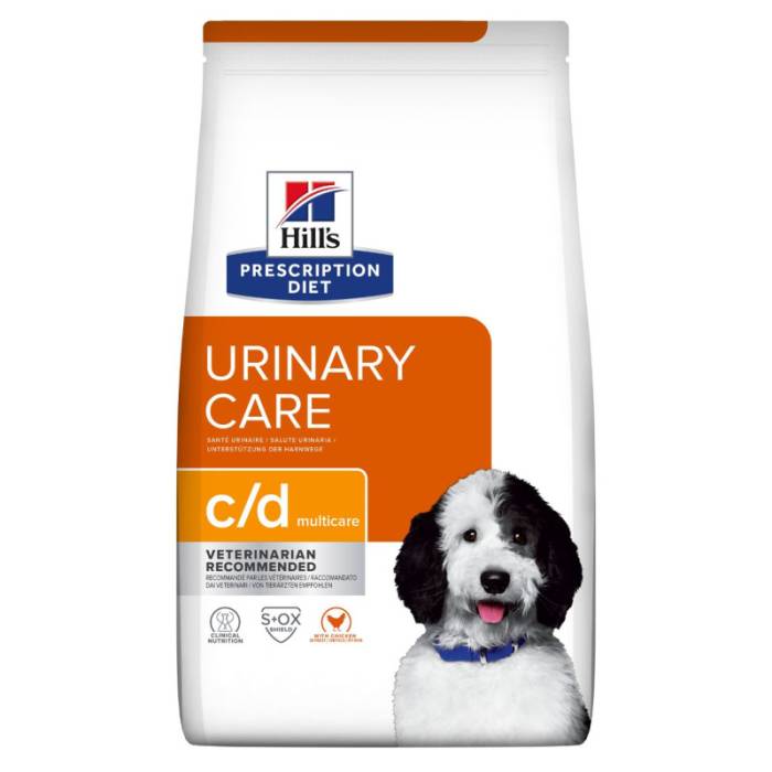 Hill's Prescription Diet Canine Urinary Care c/d Multicare Chicken sausas maistas šunims, skirtas struvitų kristalų ir šlapimo akmenų prevencijai ir recidyvų kontrolei, 1,5 kg