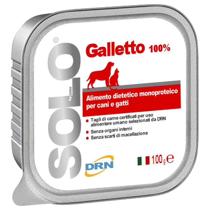 DRN Solo Galletto monoproteininis drėgnas maistas šunims ir katėms su vištiena, 100 g