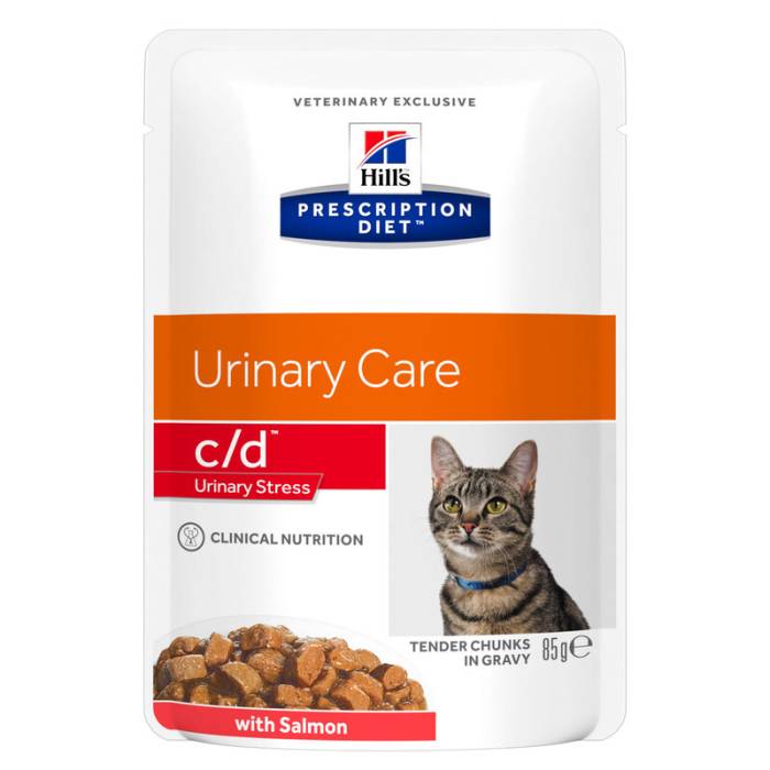 Hill's Prescription Diet Urinary Stress c/d Salmon Cat šlapimo sistemos sveikatai stiprinti ir stresui valdyti, 85 g