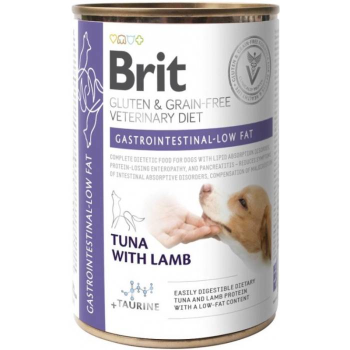 Brit GF Veterinary Diets Dog Gastrointestinal - Low fat drėgnas maistas šunims, mažinantis žarnyno rezorbcijos susirgimus, 400 g