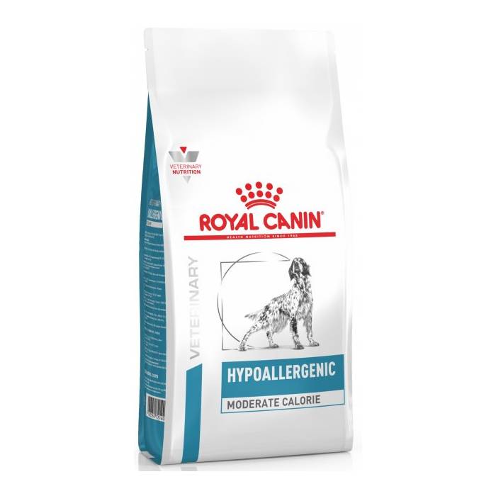Royal Canin Veterinary Hypoallergenic Moderate Calorie sausas maistas alergiškiems, turintiems antsvorio šunims, 1,5 kg