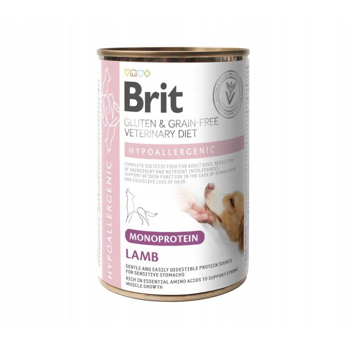 Brit GF Veterinary Diets Dog Hypoallergenic Monoprotein Lamb drėgnas maistas šunims, sergant dermatozėmis, slenkant plaukams, 400 g