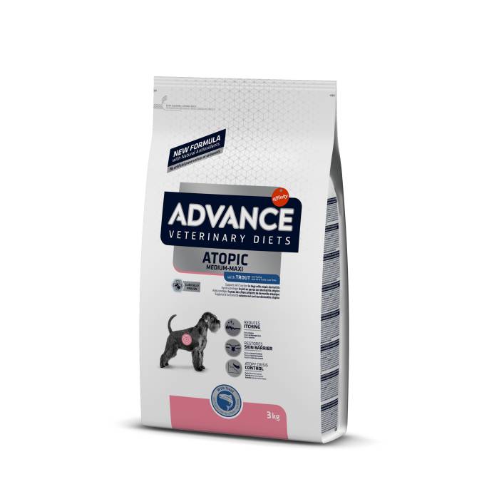 Advance Veterinary Diets Atopic Med-Maxi Trout sausas maistas alergiškiems šunims, sergantiems dermatoze, 3 kg