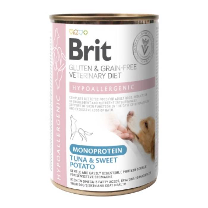 Brit GF Veterinary Diets Dog Hypoallergenic Monoprotein Tuna drėgnas maistas šunims, sergant dermatozėmis, slenkant plaukams, 400 g