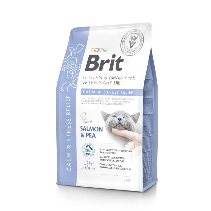 Brit GF Veterinary Diets Cat Calm Stress Relief sausas maistas katėms, tirpinatis struvito akmenis, raminatis stresinėse situacijose, 2 kg