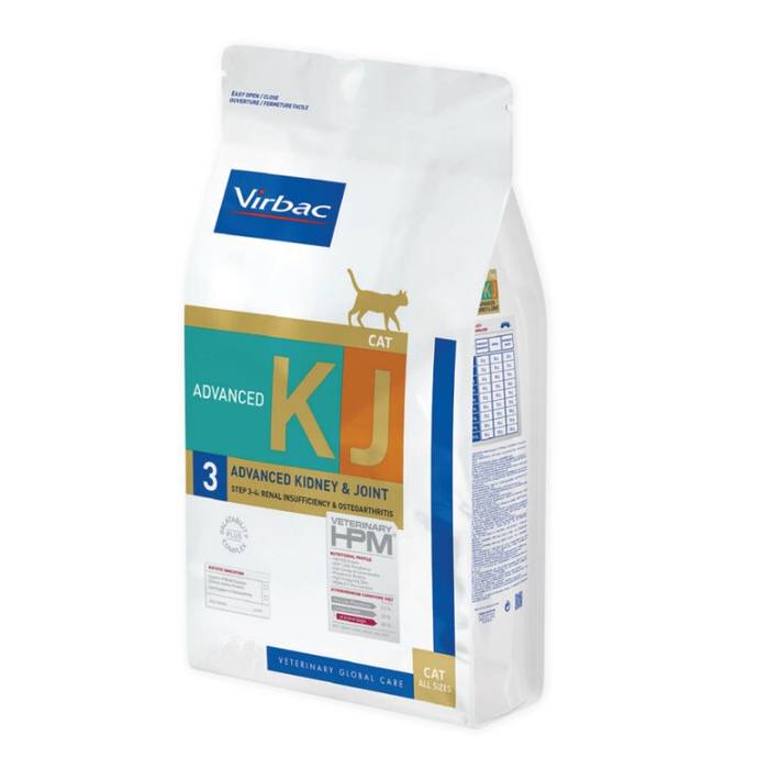Virbac Veterinary HPM KJ3 Advanced Kidney - Joint Cat sausas maistas katėms, sergančioms inkstų nepakankamumu, 3 kg