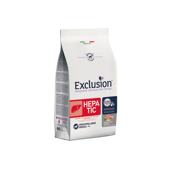 Exclusion Hepatic dietinis sausas maistas vidutinių ir didelių veislių šunims, sergantiems lėtiniu kepenų nepakankamumus, M/L, 12 kg