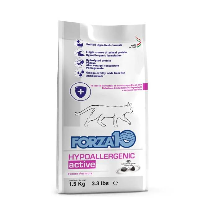 Forza10 Hypoallergenic Active sausas maistas katėms, padedantis kovoti su alergija ir maisto netoleravimu, 1,5 kg