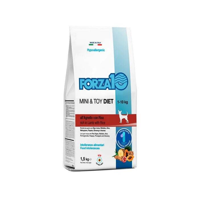 Forza10 Mini and Toy Diet Low Grain Lamb and Rice dietinis, sausas maistas mažų veislių šunims, su maisto netoleravimu ir alergijomis, 1,5 kg