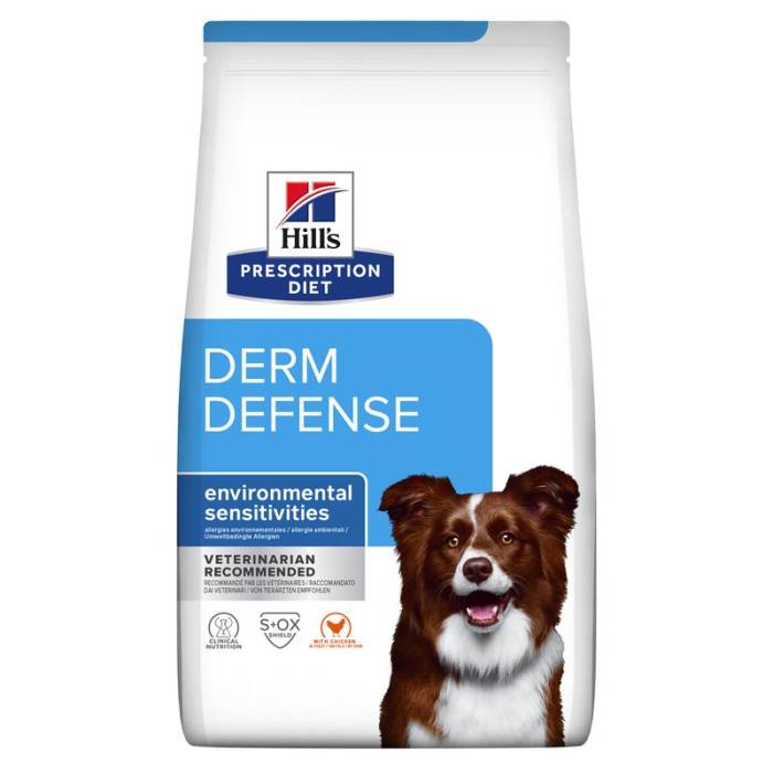 Hill's Prescription Diet Derm Defense Canine Chicken sausas maistas šunims, skirtas padėti sumažinti reakciją į aplinkos alergenus, 12 kg