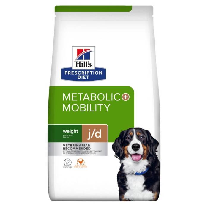 Hill's Prescription Diet Metabolic plus Mobility Weight + j/d Chicken sausas maistas šunims, skirtas svorio valdymui ir sąnarių sveikatai palaikyti, 12 kg