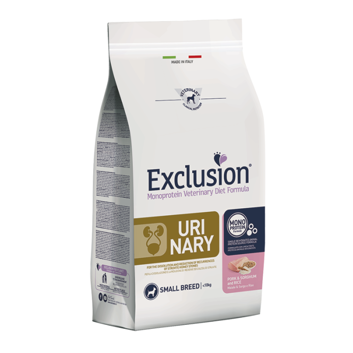 Exclusion Urinary dietinis sausas maistas mažų veislių šunims su kiauliena, sorų kruopomis, ryžiais, S, 2kg