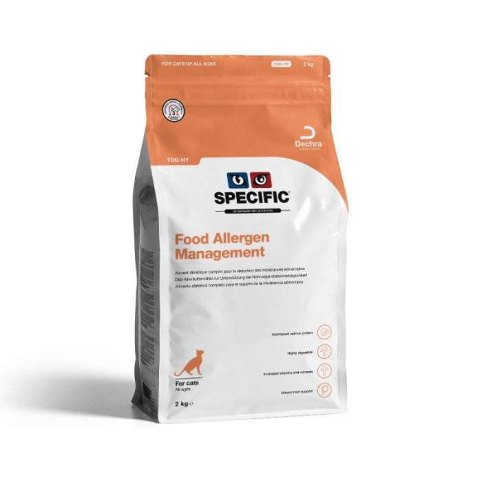 Specific FDD-HY Food Allergen Management hipoalerginis sausas maistas katėms, turėjusioms neigiamą reakciją maisto produktams, 400 g