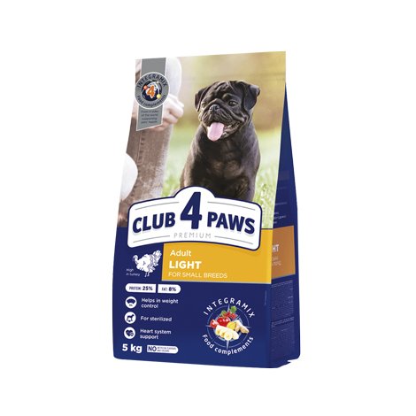 CLUB 4 PAWS PREMIUM  "SVORIO KONTROLĖ". VISAVERTIS PAŠARAS SUAUGUSIEMS ŠUNIMS MAŽŲ VEISLIŲ STERILIZUOTIEMS IR TURINTIEMS POLINKĮ Į NUTUKIMĄ.
