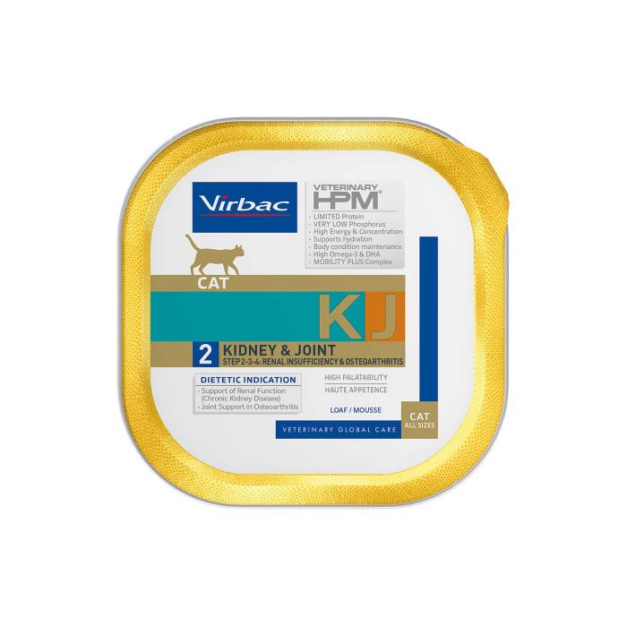 Virbac Veterinary HPM KJ2 Kidney - Joint Support Cat drėgnas maistas katėms, skirtas inkstų funkcijų palaikymui sergant osteoartritu, 85 g