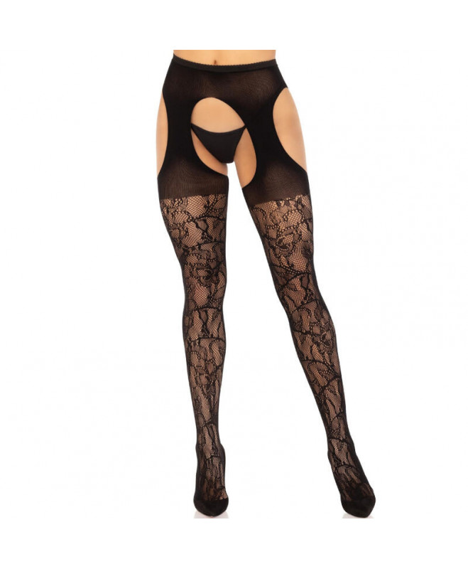 LEG AVENUE - LACE GARTER STOCKINGS BLACK