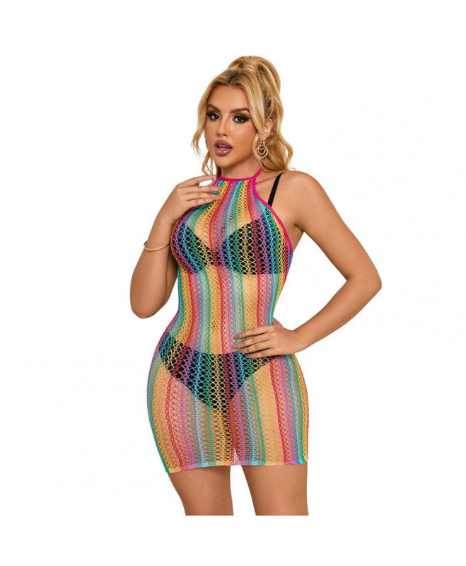 SUBBLIME - 952341 RAINBOW FISHNET BODYSTOCKING ONE SIZE