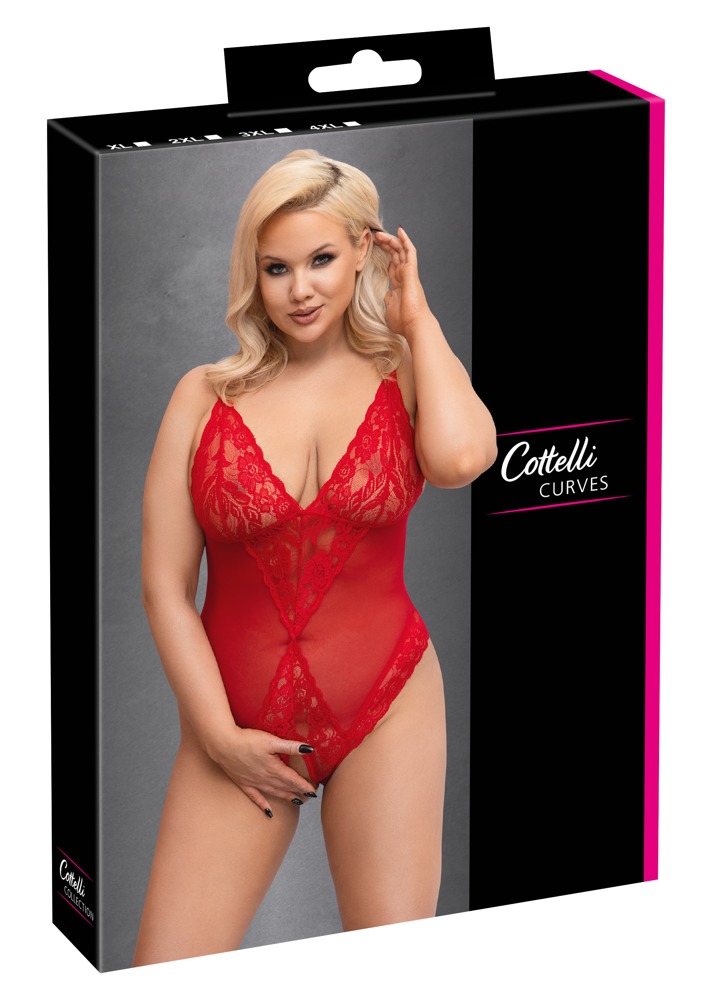 Crotchless transparent red body - COTTELLI Curves 3XL